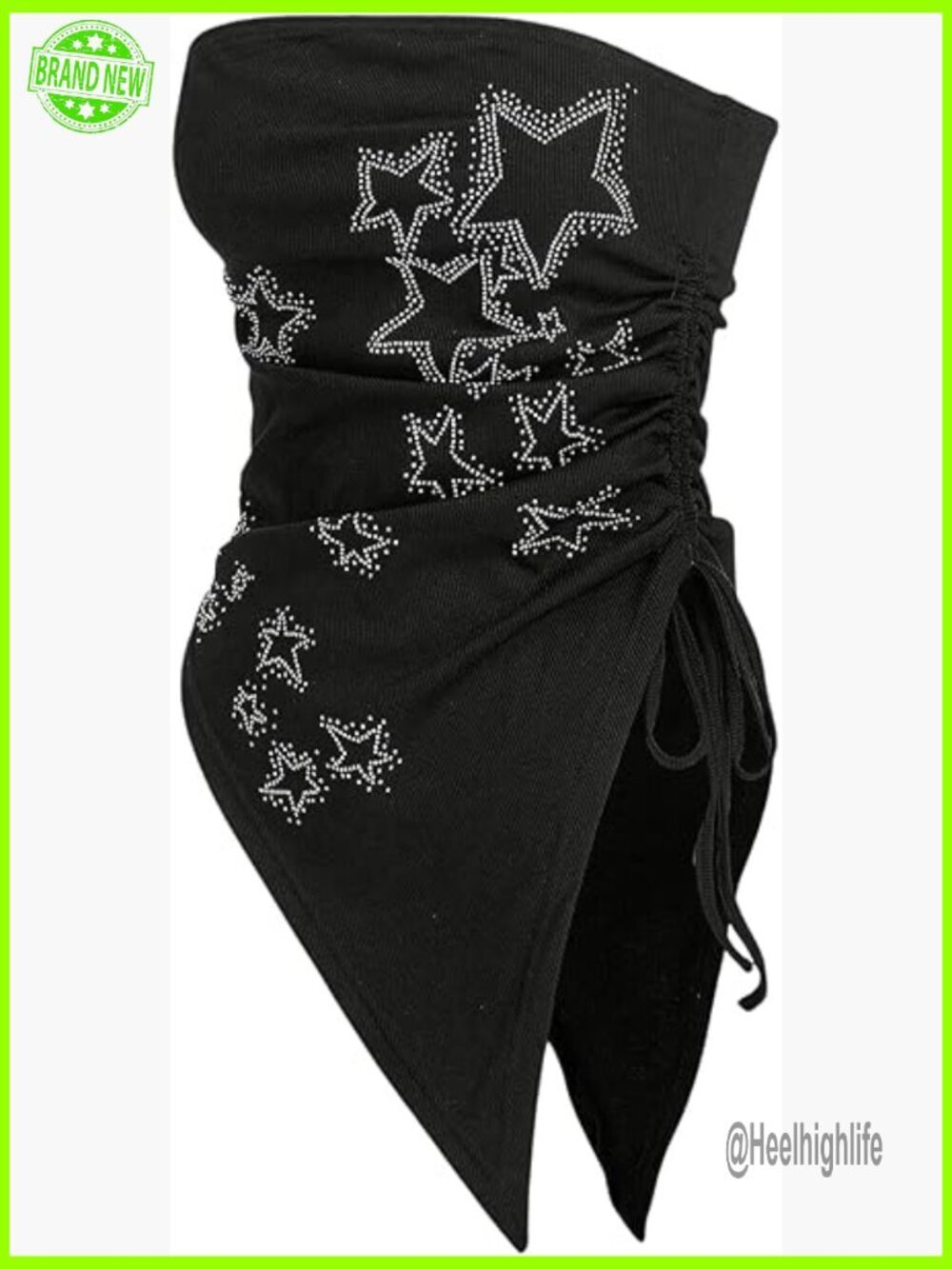 Plus Size Tube Top Asymmetrical Ruched Drawstring Star Print Y2K